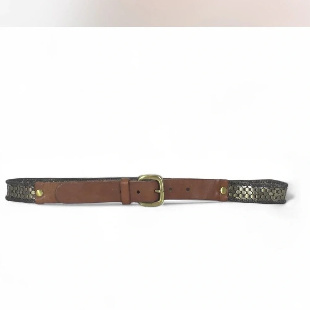 |Danier| Gold Silver-tone Studded Leather Belt Women's Medium Mesh Detail